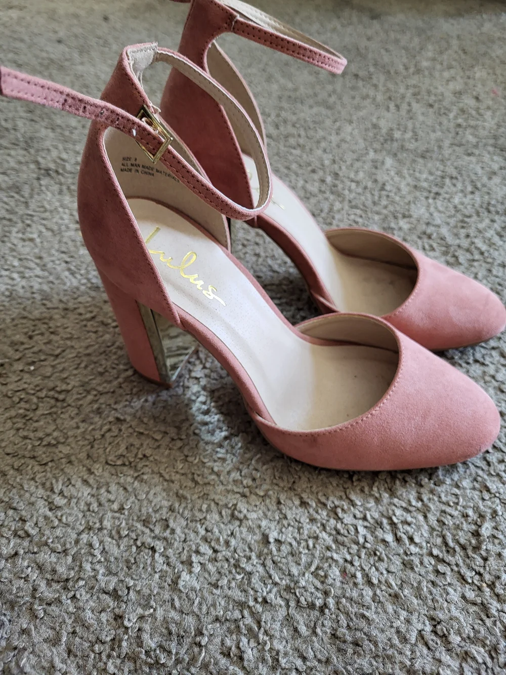 Lulu's Dusty Rose Suede Ankle-Strap Block Heels